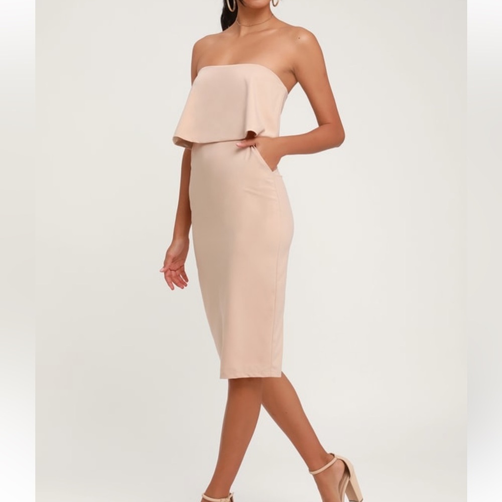 Lulus Strapless Midi Soft Pink Dress Size XS Formal Wedding Guest
